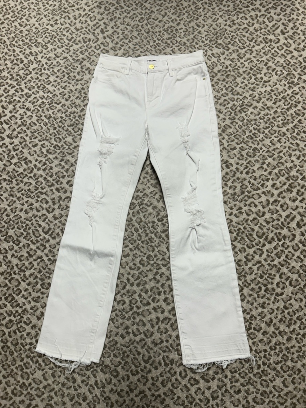 Frame Denim LeHigh Straight White Distressed Straight-Leg Jeans sz 26